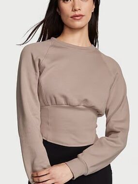 Victoria's Secret Cropped Corset Inspired Sweatshirt in Taupe